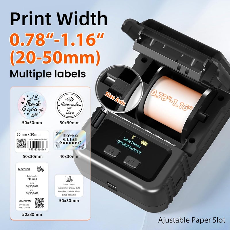 phomemo M120 Label Printer - 2 Inch Bluetooth Thermal Label Printer For Barcode, Address, Retail, Logo, Small Business, Sticker Maker Compatible With Phones & Pc, Support Arabic & English - Image 3