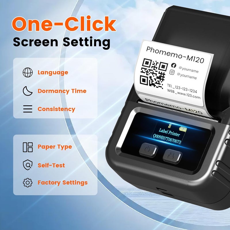 phomemo M120 Label Printer - 2 Inch Bluetooth Thermal Label Printer For Barcode, Address, Retail, Logo, Small Business, Sticker Maker Compatible With Phones & Pc, Support Arabic & English - Image 4