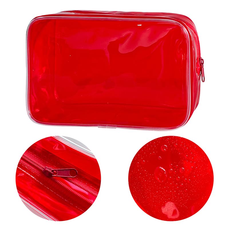 TotePrint Neon Pouch Small, Makeup Bag, 7"x2.3"x4.7" Size TSA Approved Toiletry Bag, Clear Travel Bags for Toiletries, Clear Cosmetic Bag for Women and Men Small (red) - Image 2