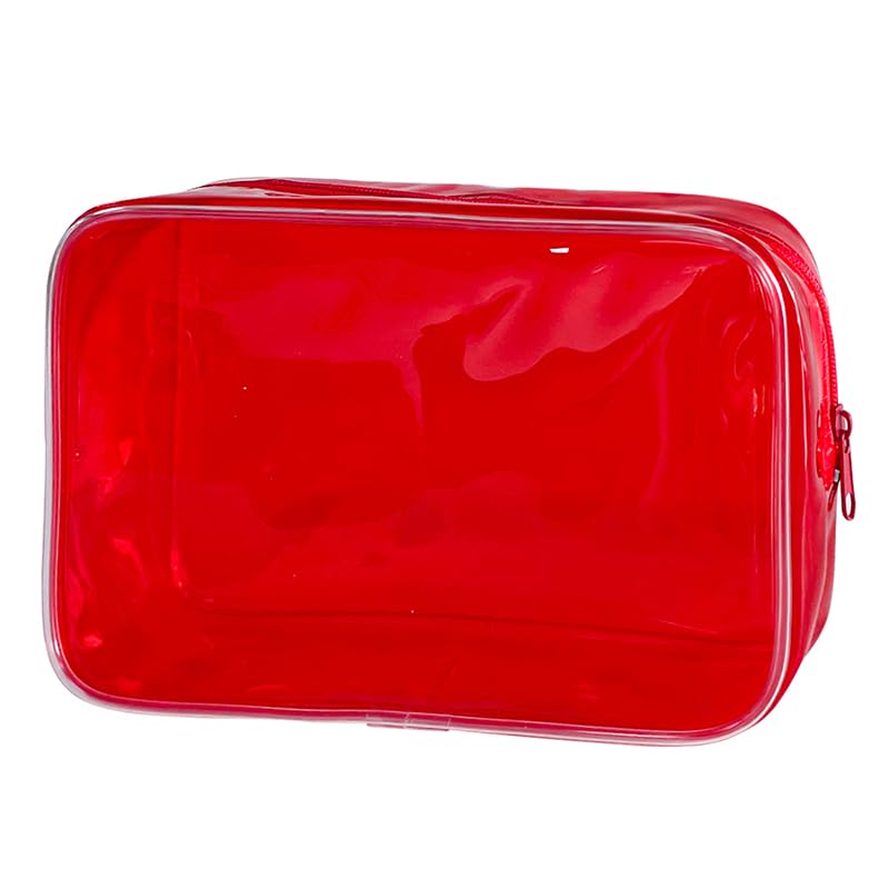 TotePrint Neon Pouch Small, Makeup Bag, 7"x2.3"x4.7" Size TSA Approved Toiletry Bag, Clear Travel Bags for Toiletries, Clear Cosmetic Bag for Women and Men Small (red) - Image 1