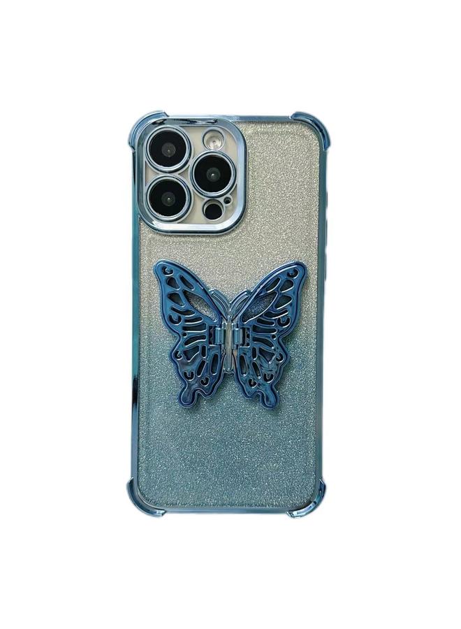 erorex Case For iPhone 16 Pro Max Electroplated Glitter 3D Butterfly Four-corner Shockproof TPU Phone Case - Image 1