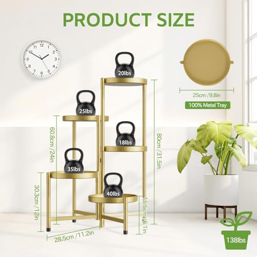 iDavosic.ly 5 Tier Large Plant Stand Indoor, 10 Inch Wide Tall Corner Metal Plant Stands Outdoor for Multiple Plants, Folding Tiered Flower Display Holder Rack Shelf, Gold - Image 4
