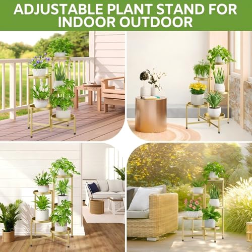 iDavosic.ly 5 Tier Large Plant Stand Indoor, 10 Inch Wide Tall Corner Metal Plant Stands Outdoor for Multiple Plants, Folding Tiered Flower Display Holder Rack Shelf, Gold - Image 2