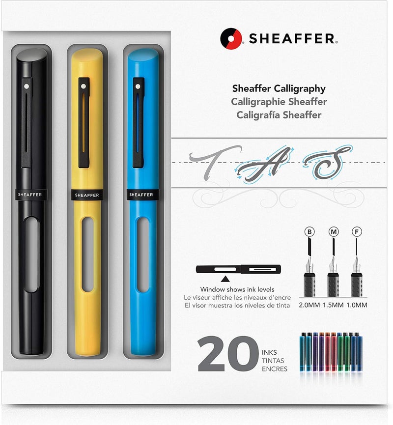 Sheaffer Calligraphy Maxi Kit with Black Yellow and Blue Pens and Assorted Nibs and Inks - Image 1
