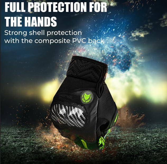 BADOWL Carbon Fiber PVC Knuckle Protection Riding Gloves | Touchscreen Sports Gloves with Anti-Slip Grip | Breathable, All-Weather, (NEON Green, XL) - Image 5