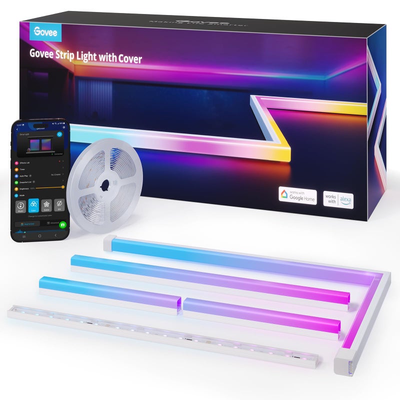 Govee Govee RGBIC LED Strip Lights 5M with Covers, Smart LED Lights Work with Alexa and Google Assistant, LED Diffuser Profile Channel with Lights for Bedroom, Skirting Lines, Studio, Cabinet - Image 1