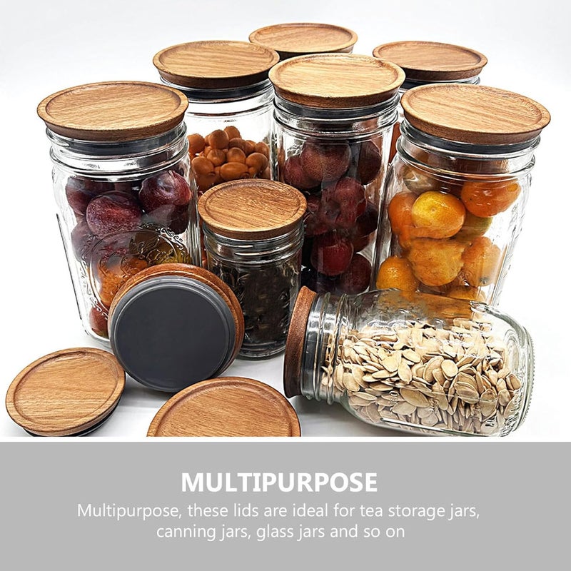 GALPADA Leakproof Mason Jar Lids with 70mm Acacia Wood Covers, Silicone Seal Glass Jar Lids for Home Canning and Storage, 2pcs Reusable Sealed Bottle Covers for Kitchen - Image 3