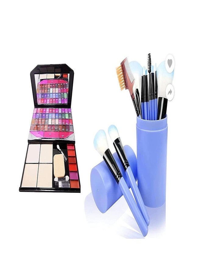 DATNASAYAD Fashion 590 Makeup Kit For Girls + 12Pcs Makeup Brushes with Storage Barrel - (Pack of 13) - Image 1