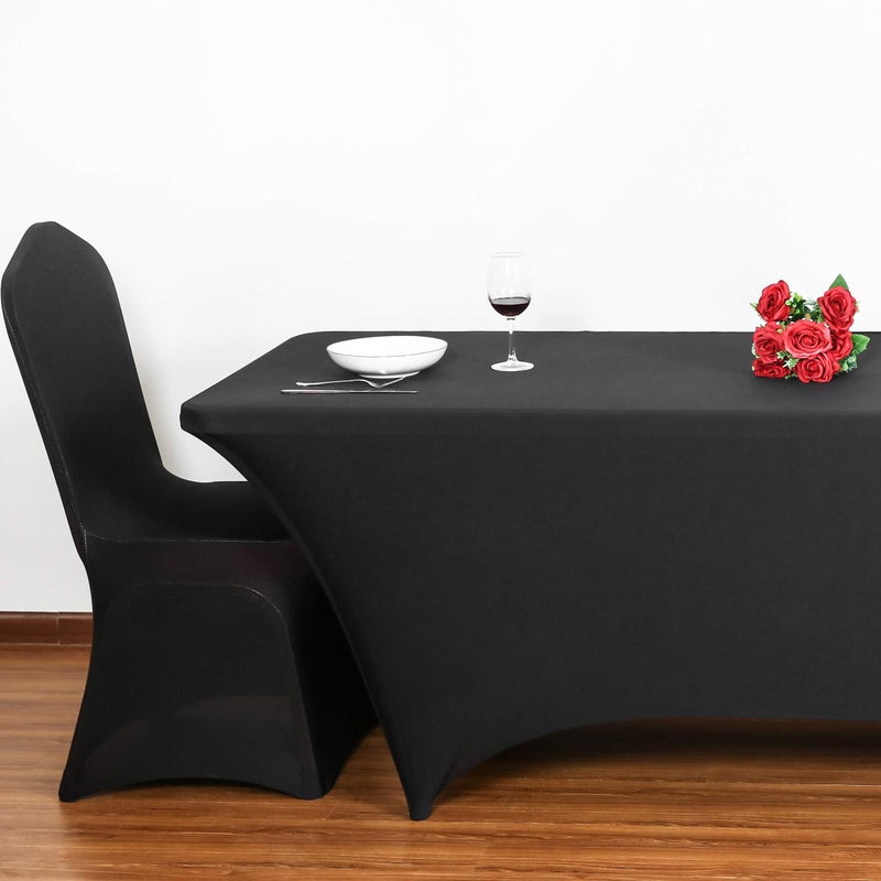 Obstal Obstal 6ft Stretch Spandex Table Cover for Standard Folding Tables - Universal Rectangular Fitted Tablecloth Protector for Wedding  Banquet and Party (Black  72 Length x 30 Width x 30 Height Inches)  - Image 4
