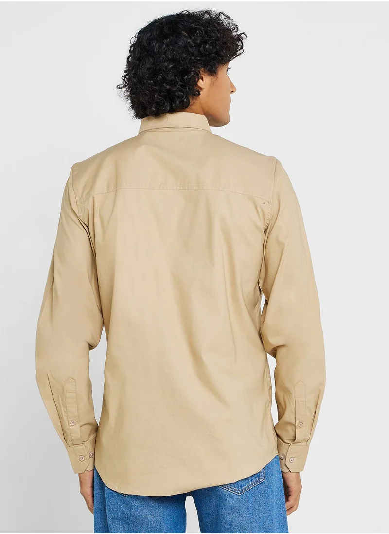 سفنتي فايف Cotton-Elastane Casual Single Pocket Shirt