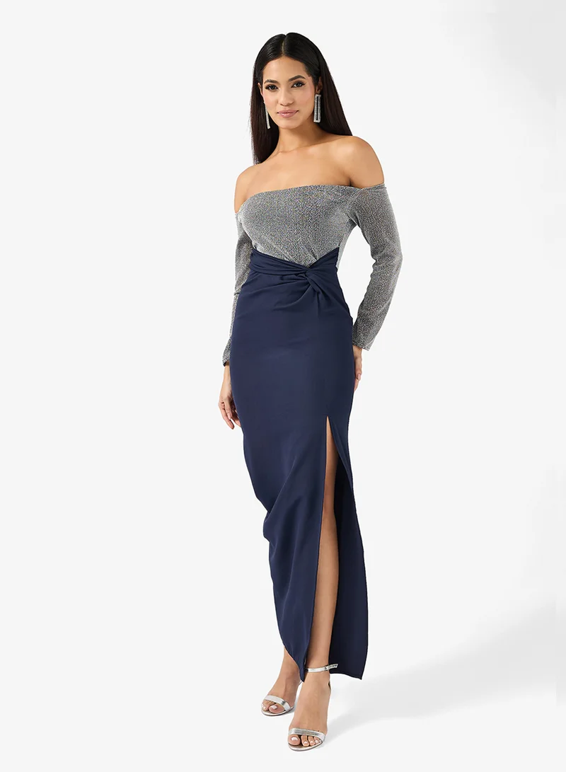 Ella Limited Edition Off Shoulder Ruched Dress With Slit