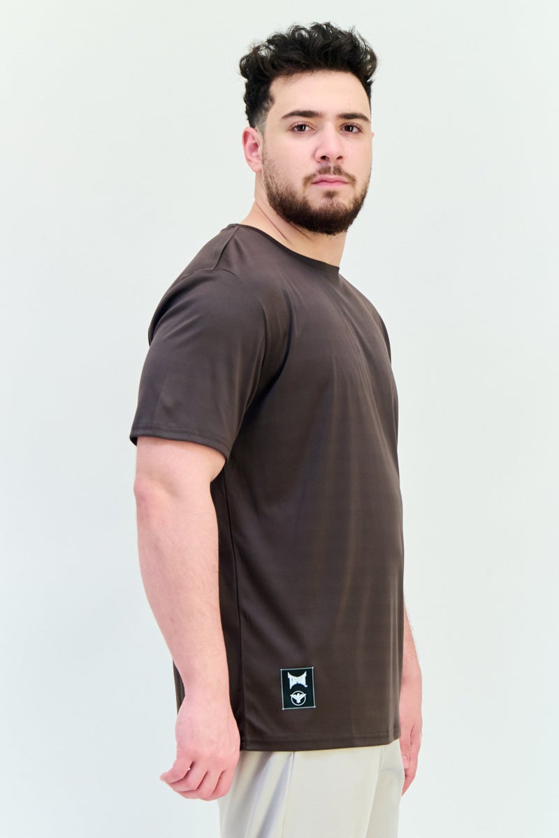 TapouT Men Sportswear Fit Short Sleeves Running T-Shirt, Dark Brown - Image 2