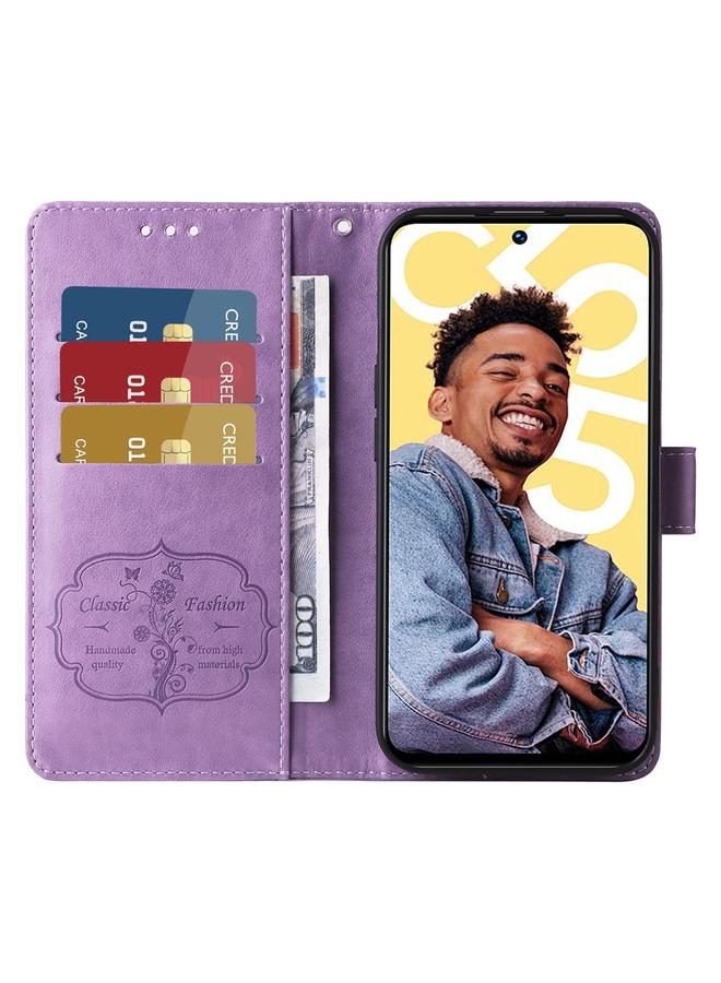 اس-توب جراب هاتف Realme C55 من الجلد المنقوش بزهور الفراشة - Image 4