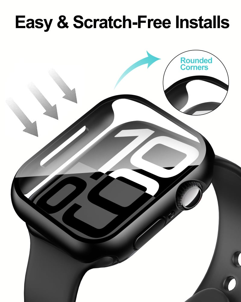 Smiling 2 Pack Case Built in Tempered Glass Screen Protector Compatible with Apple Watch Series 11 (2025)/Series 10 46mm, Hard PC Case Overall Protective Cover- Black - Image 4