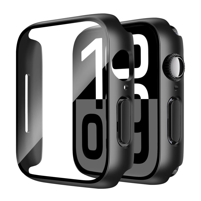Smiling 2 Pack Case Built in Tempered Glass Screen Protector Compatible with Apple Watch Series 11 (2025)/Series 10 46mm, Hard PC Case Overall Protective Cover- Black - Image 1