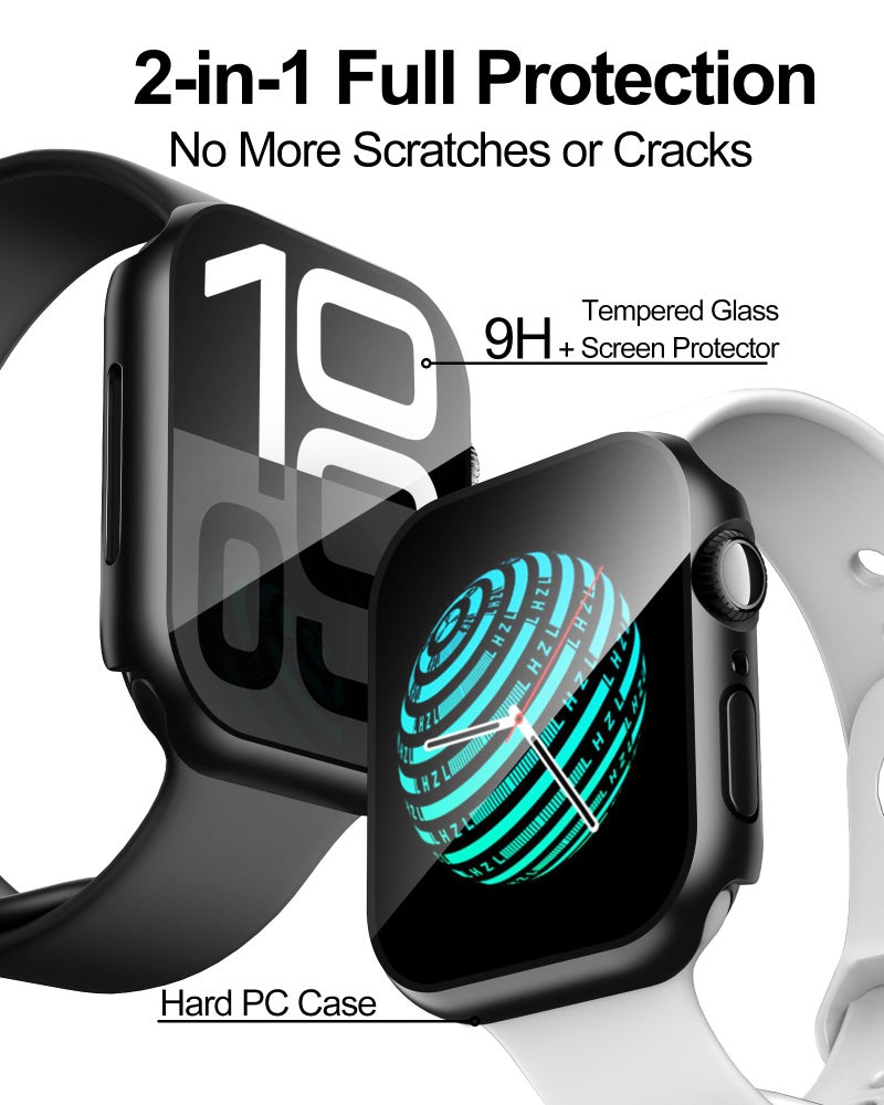 Smiling 2 Pack Case Built in Tempered Glass Screen Protector Compatible with Apple Watch Series 11 (2025)/Series 10 46mm, Hard PC Case Overall Protective Cover- Black - Image 2