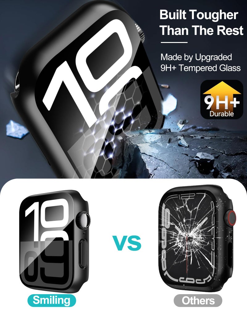 Smiling 2 Pack Case Built in Tempered Glass Screen Protector Compatible with Apple Watch Series 11 (2025)/Series 10 46mm, Hard PC Case Overall Protective Cover- Black - Image 3