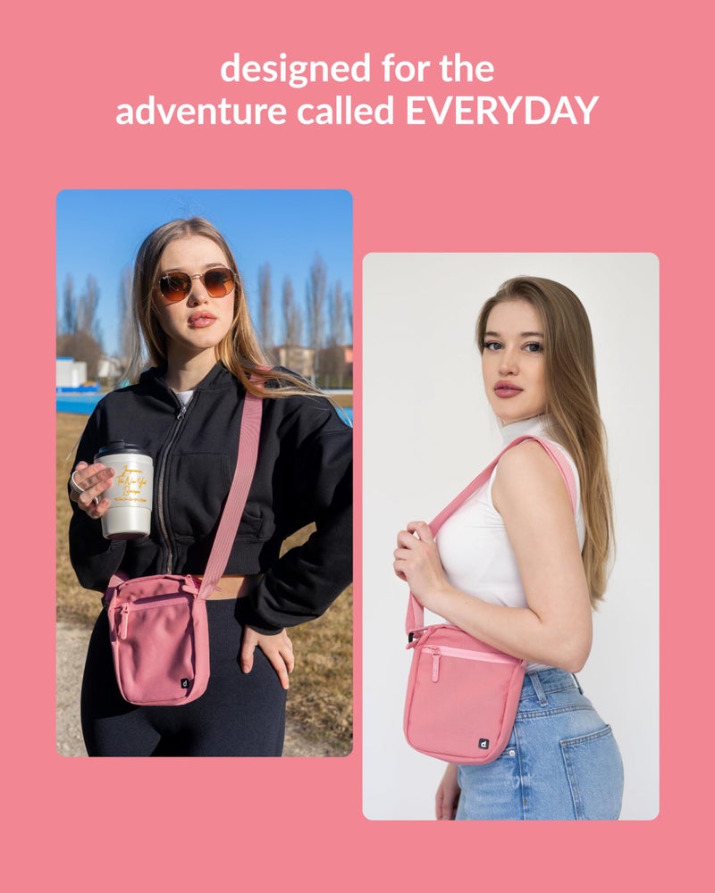 Destinio Small Crossbody Sling Bag for Men and Women - Waterproof Pocket and Zippers, Anti Theft Locking - Stylish Mini Side Bag for Man for Mobile, Passport (Pink, Small) - Image 5