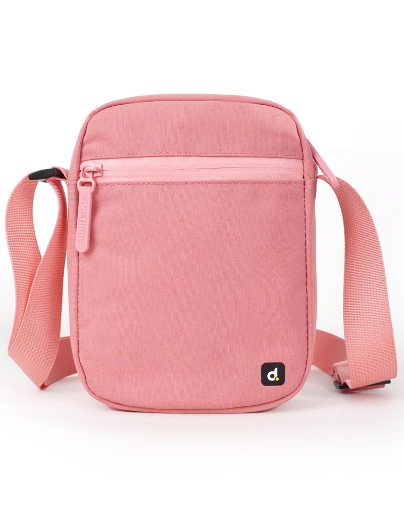 Destinio Small Crossbody Sling Bag for Men and Women - Waterproof Pocket and Zippers, Anti Theft Locking - Stylish Mini Side Bag for Man for Mobile, Passport (Pink, Small) - Image 1