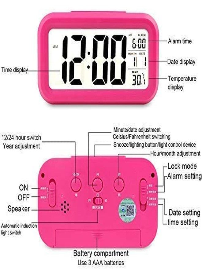 Jamboree!!! Multi-Function Digital Alarm Clock with Temperature, Date, Alarm & Snooze, LED Desk Clock for Home & Office (Pink) - Image 2