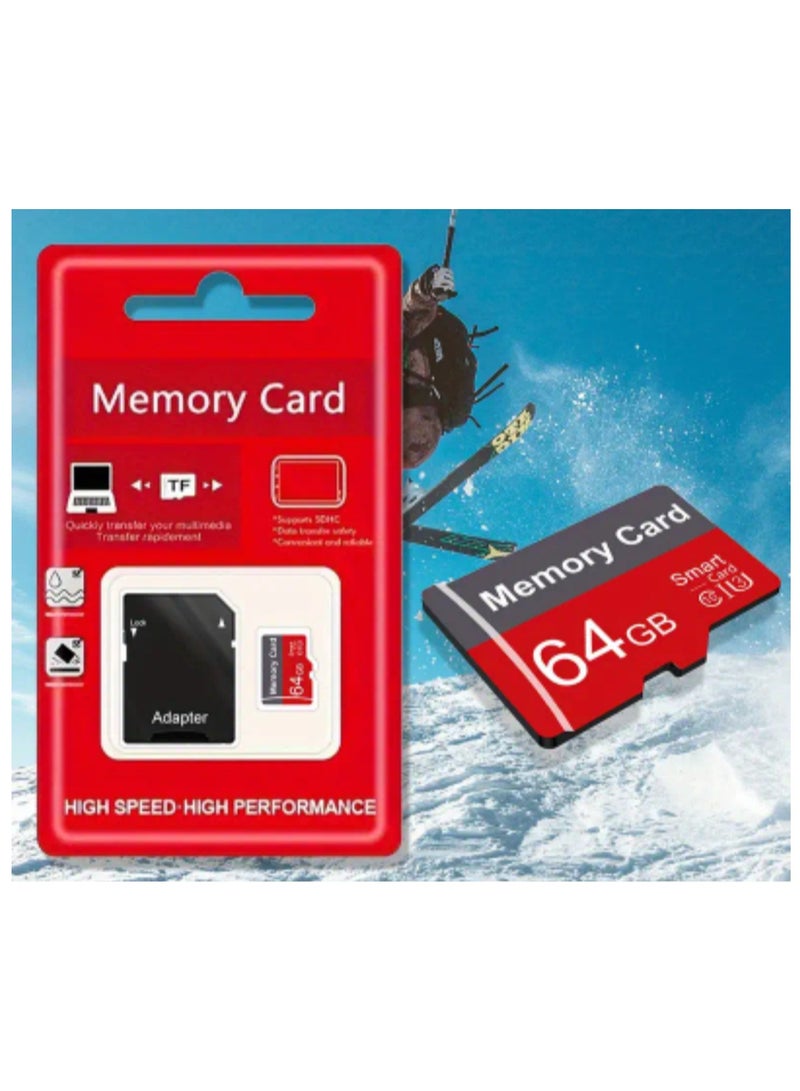 High Speed Flash TF Memory Card With Adaptor 64GB Ideal For Tablets ,Cameras,Phones,Laptops,PC,Car Audio, Game Consoles - Image 1