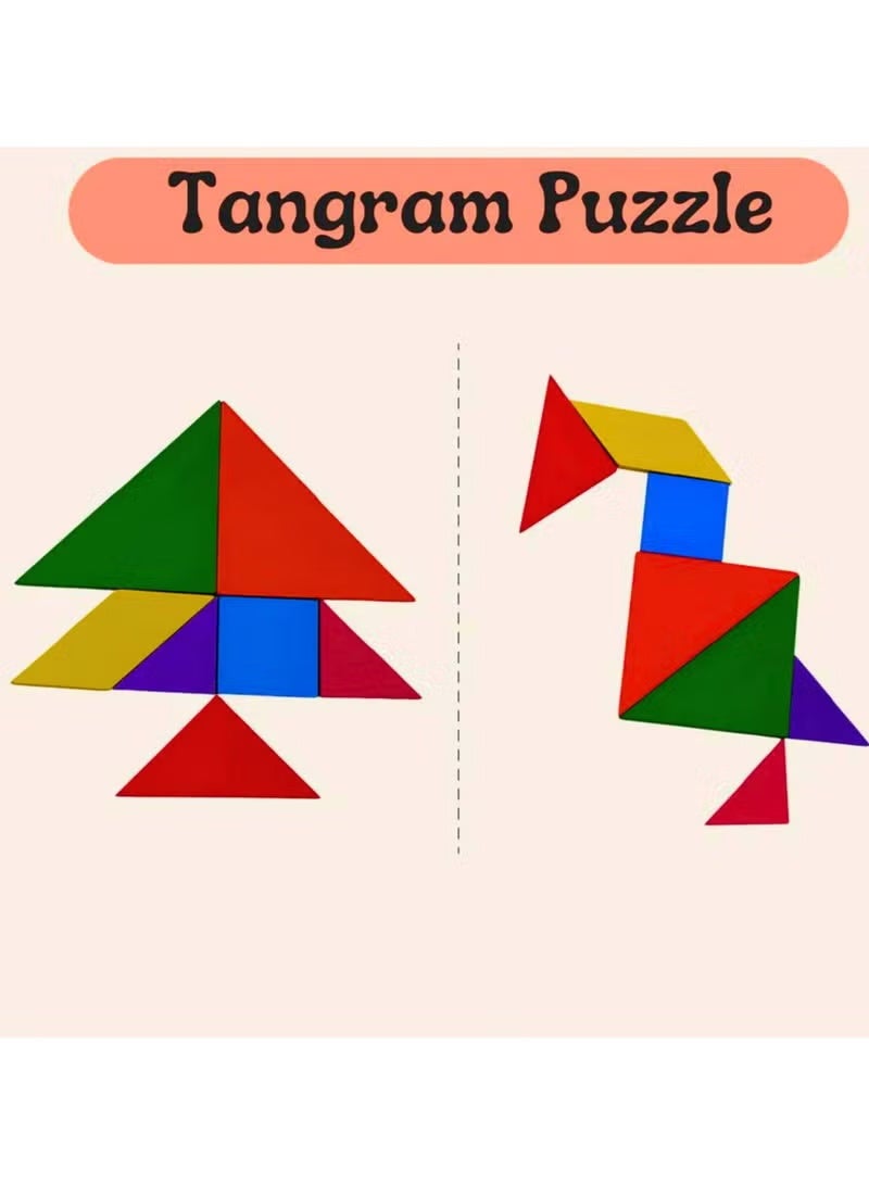 3-in-1 Puzzle Game for Kids - Educational Colorful Square Tangram, Chess, & Tic-Tac-Toe - Multicolor Wooden Building Blocks, Brain Teasers for Boys & Girls, XOXO Board Game Toy - Image 3