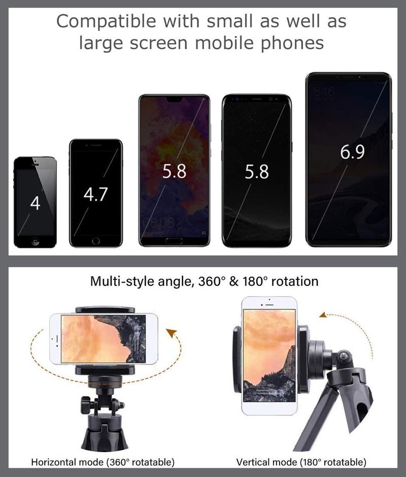 HIFFIN 360 Degree Rotation Mini Tripod Support Stand for DSLR and Smartphones - Foldable Shockproof Lightweight Bracket for Mobile Phones/DSLRs. (Tripod Support 7 + 3 inches with Holder) - Image 3