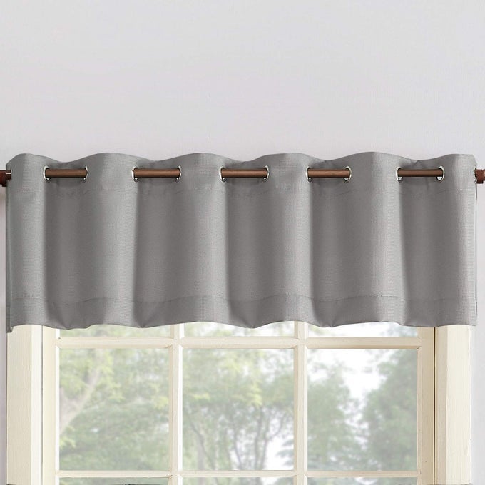 NO 918 MONTEGO CASUAL TEXTURED SEMISHEER GROMMET KITCHEN CURTAIN VALANCE 56 X 14 NICKEL