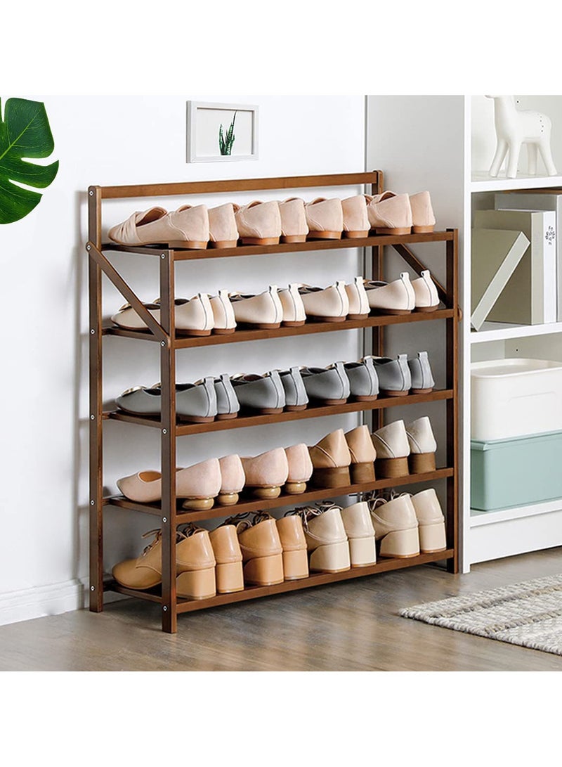 LINGWEI Portable Foldable 5 Tier Shoe Rack Storage Organizer Free Installation Folding Dustproof Shoe Cabinet Bamboo Stackable and Durable Shoe Shelf Space Saving Storage Shoe Tower - Image 1
