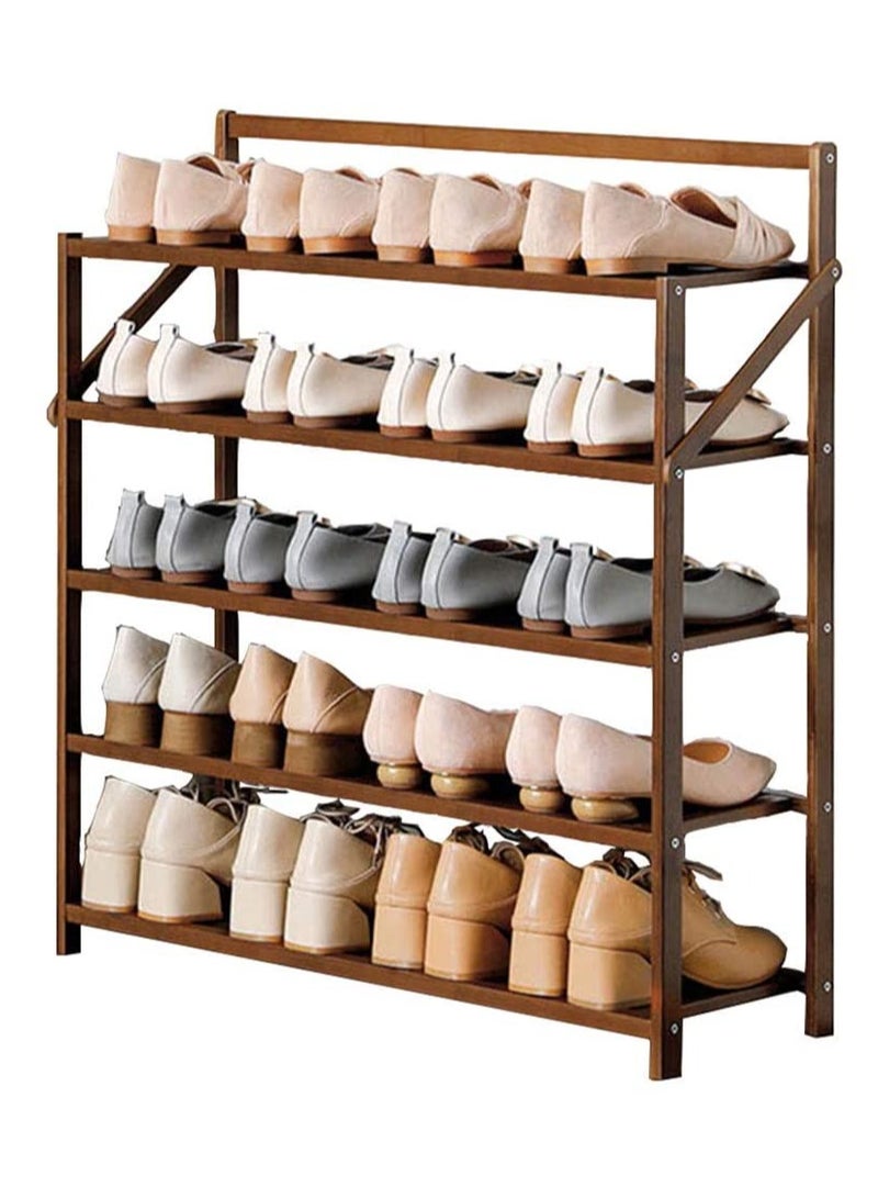 LINGWEI Portable Foldable 5 Tier Shoe Rack Storage Organizer Free Installation Folding Dustproof Shoe Cabinet Bamboo Stackable and Durable Shoe Shelf Space Saving Storage Shoe Tower - Image 2