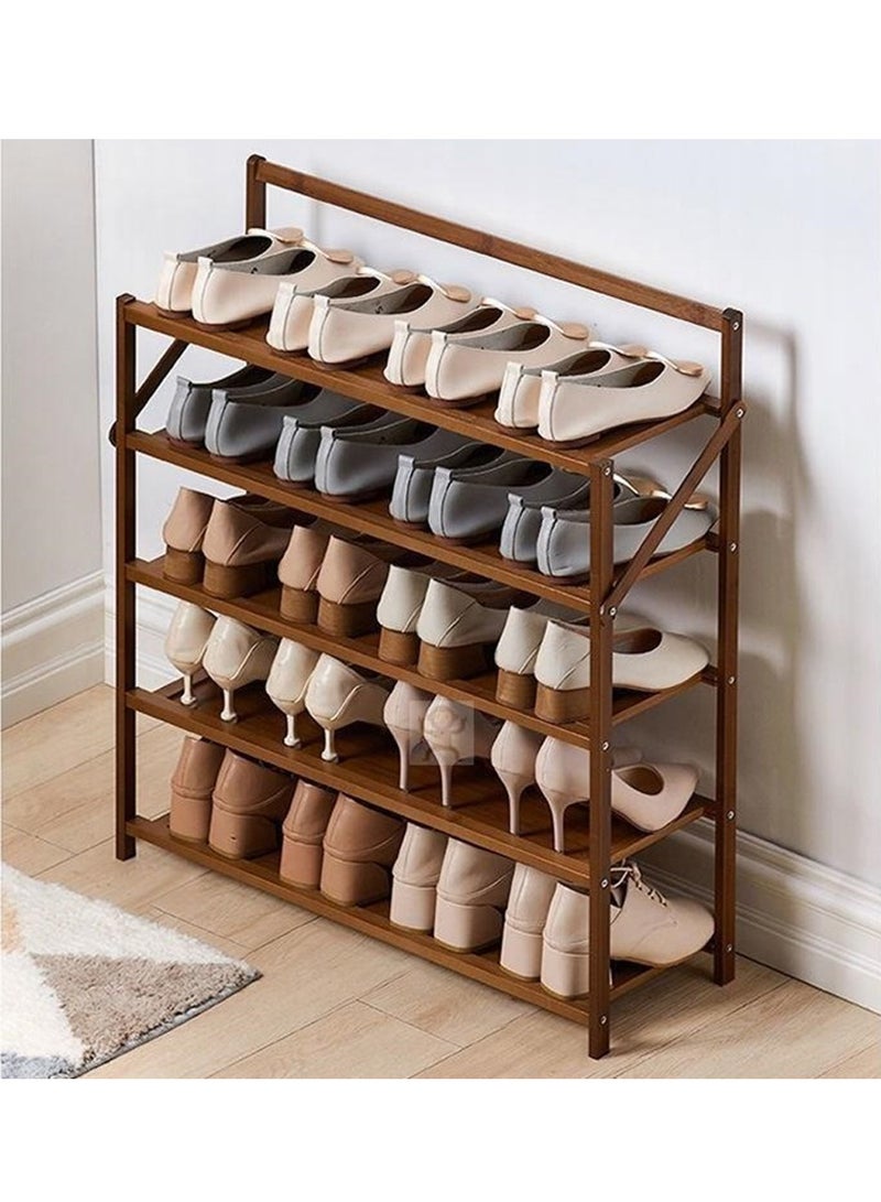LINGWEI Portable Foldable 5 Tier Shoe Rack Storage Organizer Free Installation Folding Dustproof Shoe Cabinet Bamboo Stackable and Durable Shoe Shelf Space Saving Storage Shoe Tower - Image 3