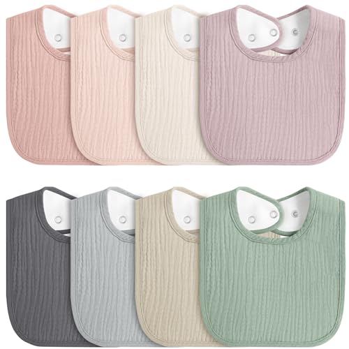 MairMore 8-Pack Baby Muslin Bibs, Soft Cotton Drool Bibs for Boys Girls, Adjustable and Absorbent Newborn Bib Set for Feeding and Drooling - Image 1