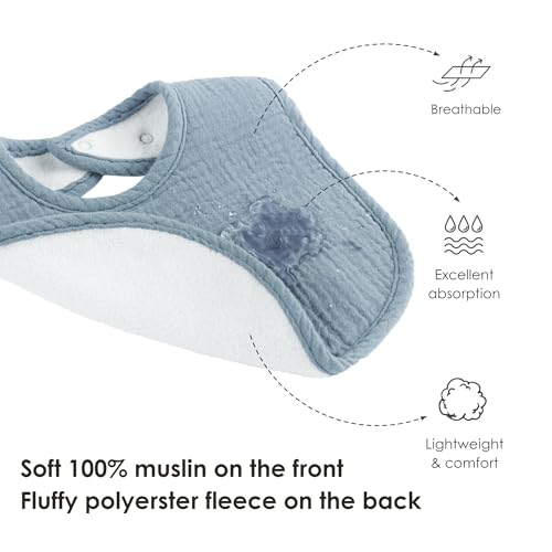 MairMore 8-Pack Baby Muslin Bibs, Soft Cotton Drool Bibs for Boys Girls, Adjustable and Absorbent Newborn Bib Set for Feeding and Drooling - Image 3