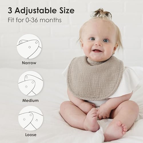 MairMore 8-Pack Baby Muslin Bibs, Soft Cotton Drool Bibs for Boys Girls, Adjustable and Absorbent Newborn Bib Set for Feeding and Drooling - Image 2