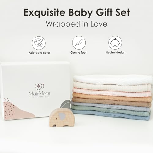 MairMore 8-Pack Baby Muslin Bibs, Soft Cotton Drool Bibs for Boys Girls, Adjustable and Absorbent Newborn Bib Set for Feeding and Drooling - Image 4