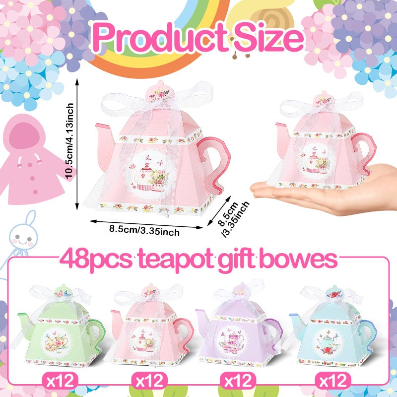 Lemecima 48 Pcs Tea Party Favor Boxes Vintage Floral Teapot Box Flower Tea Party Gift Boxes Teapot Candy Box Tea Party Decorations for Tea Time Garden Wedding - Image 2