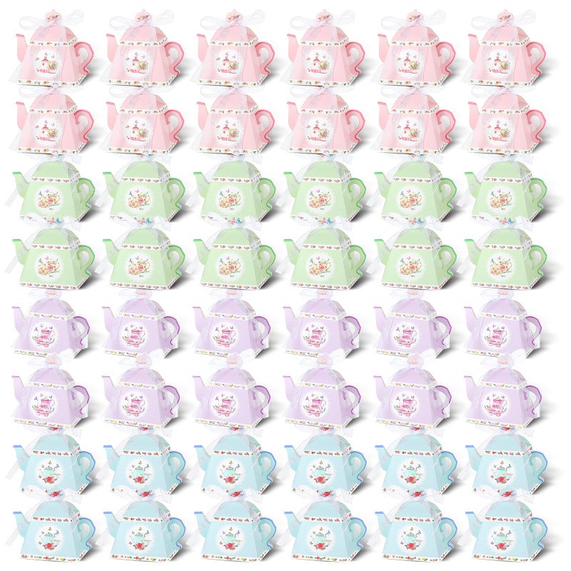 Lemecima 48 Pcs Tea Party Favor Boxes Vintage Floral Teapot Box Flower Tea Party Gift Boxes Teapot Candy Box Tea Party Decorations for Tea Time Garden Wedding - Image 1
