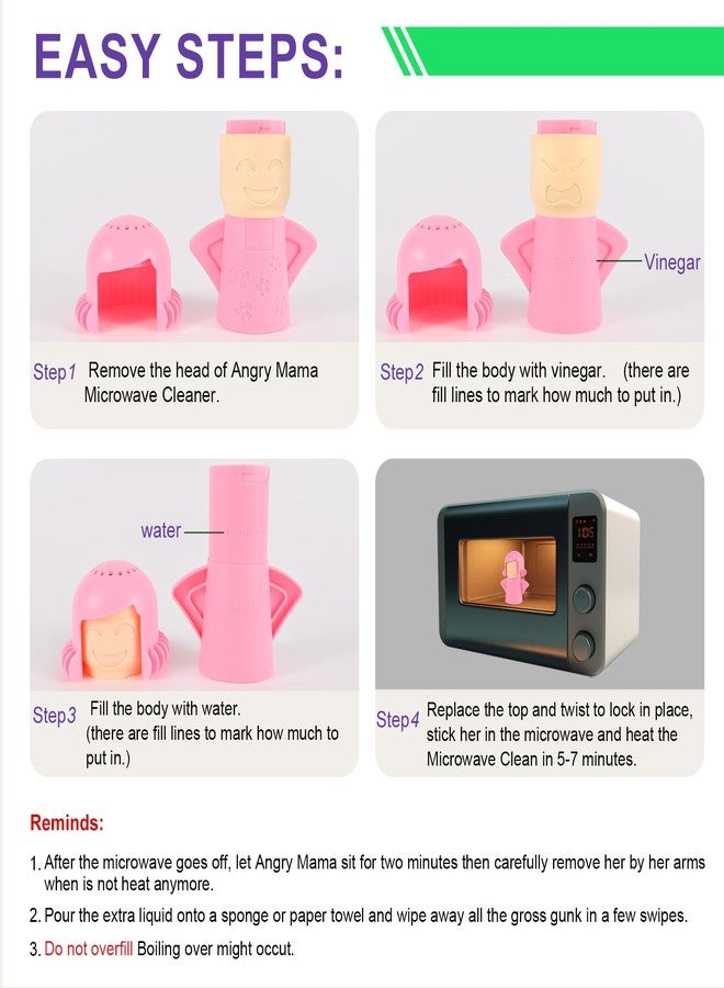 Asltw Happy or Angry Mom Microwave Cleaner, Microwave Oven Steam Cleaner, Just Add Vinegar and Water, Easily Cleans the Crud in Minutes (Pink) - Image 5