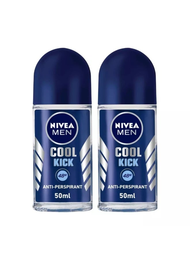 Nivea Men Cool Kick Roll On Deodorant for Men, Fresh Scent Roll on- 2X50ml