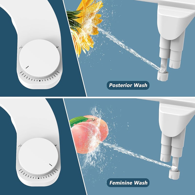 Gallop Bidet Attachment for Toilet - Left Hand Bidet Ultra-Slimt Non-Electric,Adjustable Water Pressure,Retractable Dual Nozzles for Frontal & Rear Wash - White Knob - Image 2