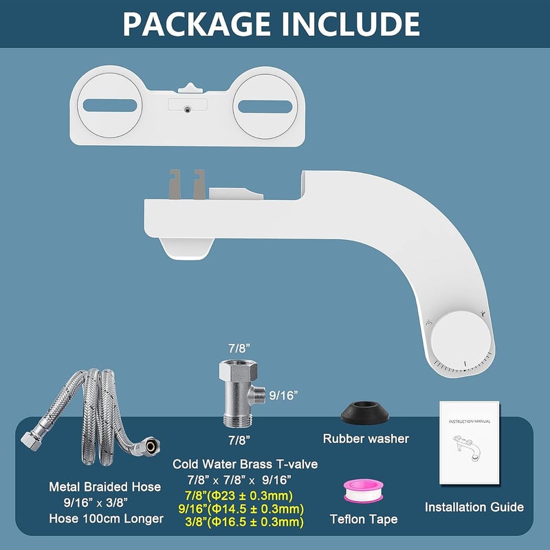 Gallop Bidet Attachment for Toilet - Left Hand Bidet Ultra-Slimt Non-Electric,Adjustable Water Pressure,Retractable Dual Nozzles for Frontal & Rear Wash - White Knob - Image 5