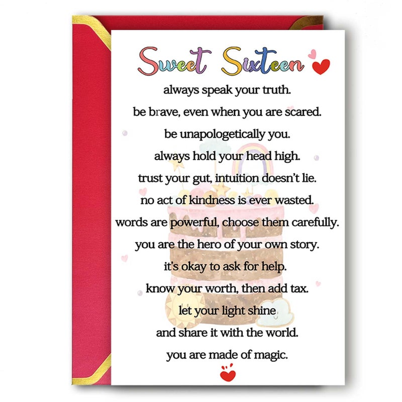 MQMRYeto Sweet 16th Birthday Card Gifts for Women Men or Girl, Lovely 16 Year Old Greeting Card for Him Her, Happy Sixteen Birthday Gifts Idea for Son Daughter or Granddaughter Grandson - Image 1