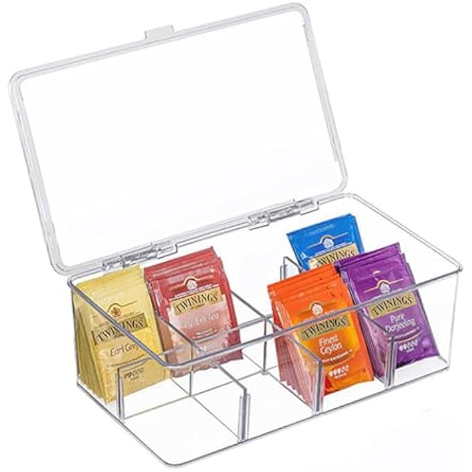 Antole Tea Bag Holder Clear Stackable Tea Bag Organizer With LidFood Storage Organizer Bins Box For Pantry Cabinets CountertopsContainer Holds Beverage Bags PodsCoffee Sugar Packets 1 Pack - Image 2
