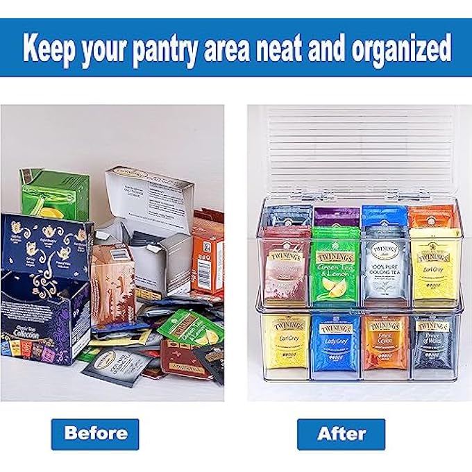 Antole Tea Bag Holder Clear Stackable Tea Bag Organizer With LidFood Storage Organizer Bins Box For Pantry Cabinets CountertopsContainer Holds Beverage Bags PodsCoffee Sugar Packets 1 Pack - Image 4