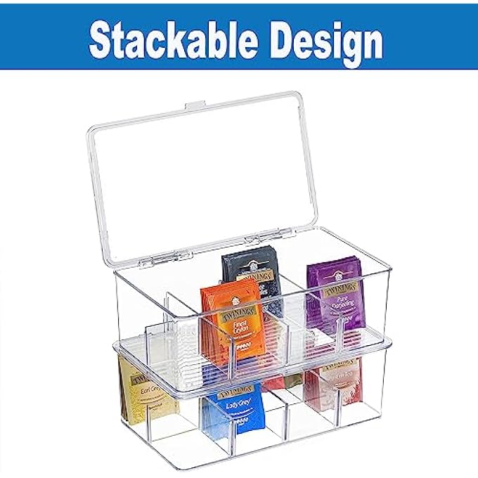 Antole Tea Bag Holder Clear Stackable Tea Bag Organizer With LidFood Storage Organizer Bins Box For Pantry Cabinets CountertopsContainer Holds Beverage Bags PodsCoffee Sugar Packets 1 Pack - Image 5
