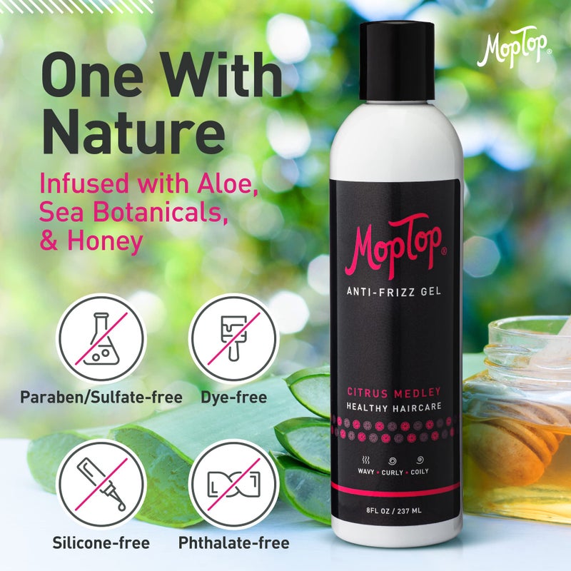 MopTop Salon Anti Frizz Gel, Medium Hold, Frizz Free Curly & Kinky-Coily Hair, Made with Aloe, Sea Botanicals & Honey, Reduces Frizz, Fixes Unmanageable Hair & Enhances Curls (8oz) - Image 3