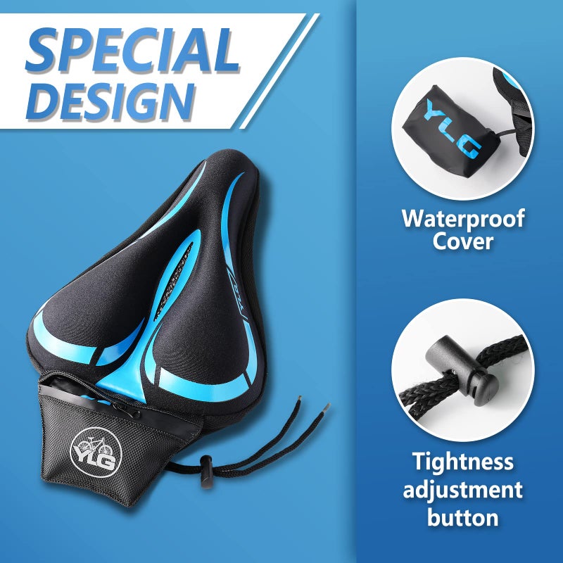 YLG Bike Seat Cover, Memory Foam & Gel Bike Seat Cushion Cover for Men & Women, Comfortable Bicycle Seat Cover for Peloton/Fixed/Cruiser/Indoor/Outdoor Bike seat with Waterproof Cover - Image 4