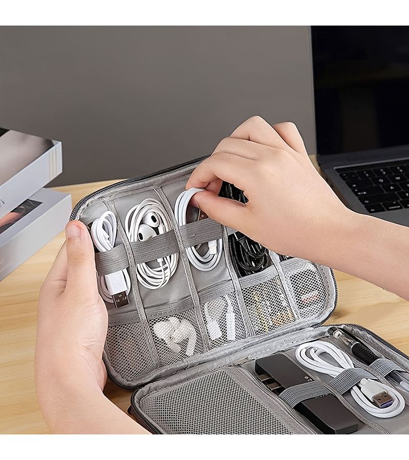 Black Electronic Cable Organizer Case Portable Tech Gear Pouch for Travel Office Essentials - Image 5