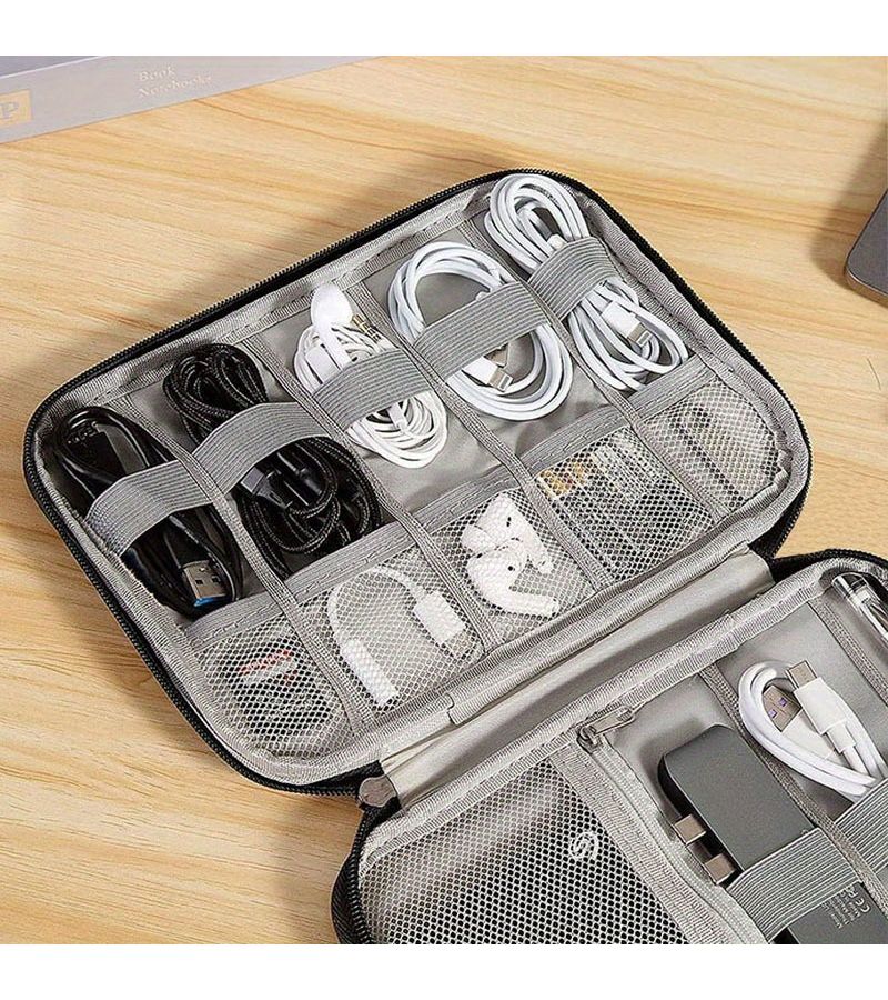 Black Electronic Cable Organizer Case Portable Tech Gear Pouch for Travel Office Essentials - Image 4