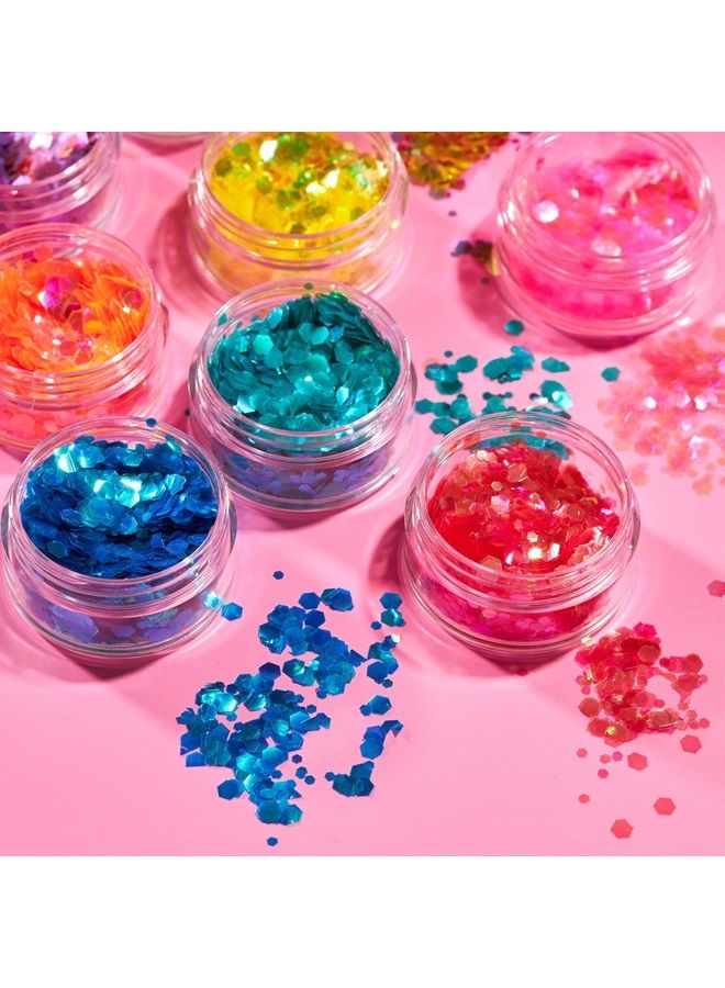 Iridescent Chunky Glitter by Moon Glitter – 100% Cosmetic Glitter for Face, Body, Nails, Hair and Lips - 0.10oz - Set of 8 colours